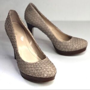 Calvin Klein Kendall fish skin textured scaly stilettos platform tan beige sand